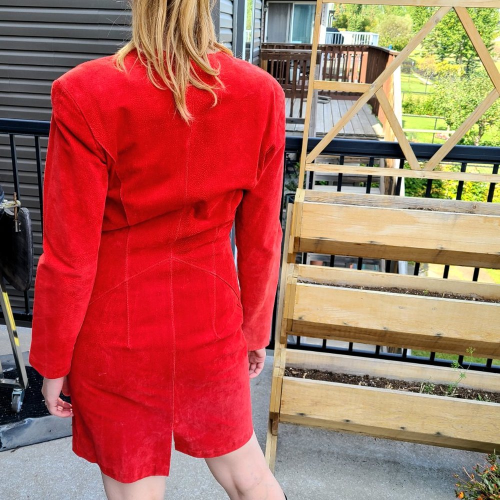 Vintage Bagatelle suede red dress with gold zippers.